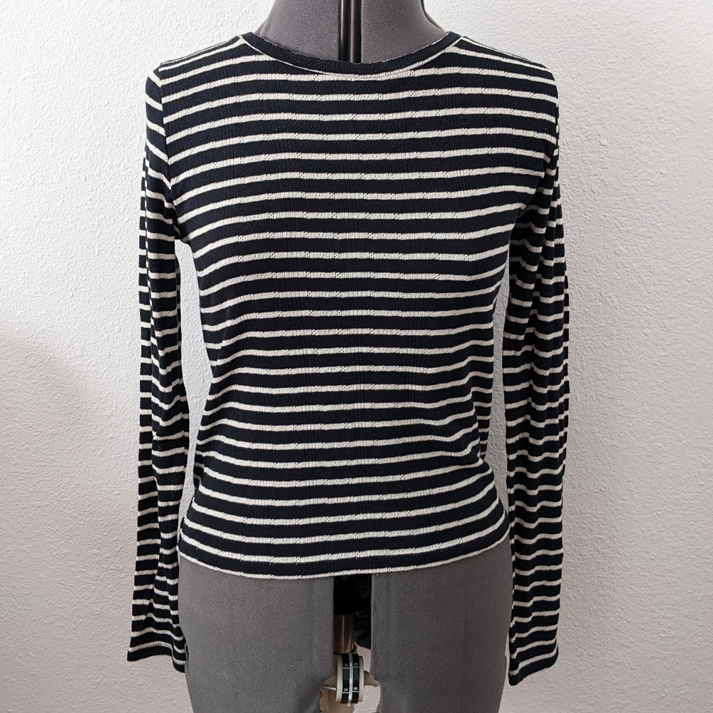 Pointelle Long Sleeve Stripe Top